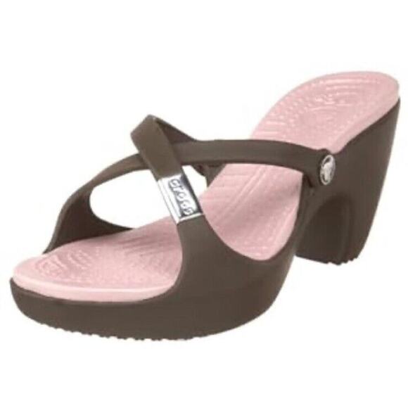 Crocs Cyprus Heels pink logo criss cross sandal spring casual designer boho - Picture 1 of 5